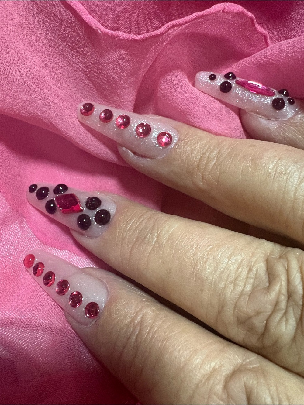 Pink Crystal Accent Stiletto Nails - Women Makeup